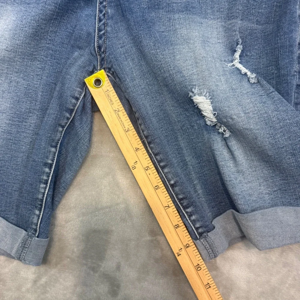 Royalty For Me Curvy Fit Blue Denim Bermuda Shorts Women Size 16 Distressed